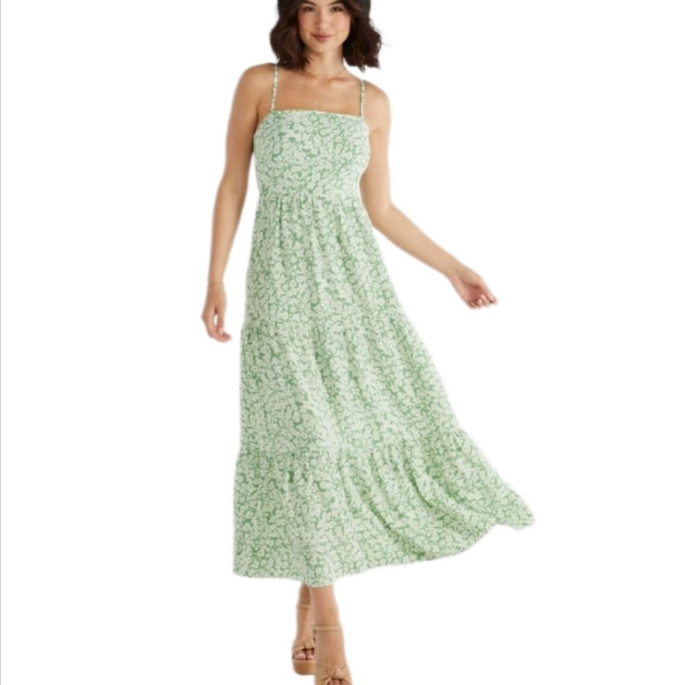 Justfab Open Back Tiered Maxi Dress Women's Xxl Ditsy Floral Cottagecore Peasant